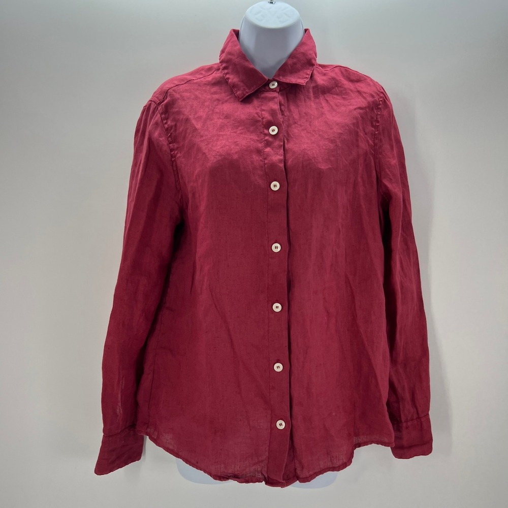 Haris Cotton Women XS Linen Lagenlook Coastal Button Down Shirt Long Sleeve - Picture 8 of 8